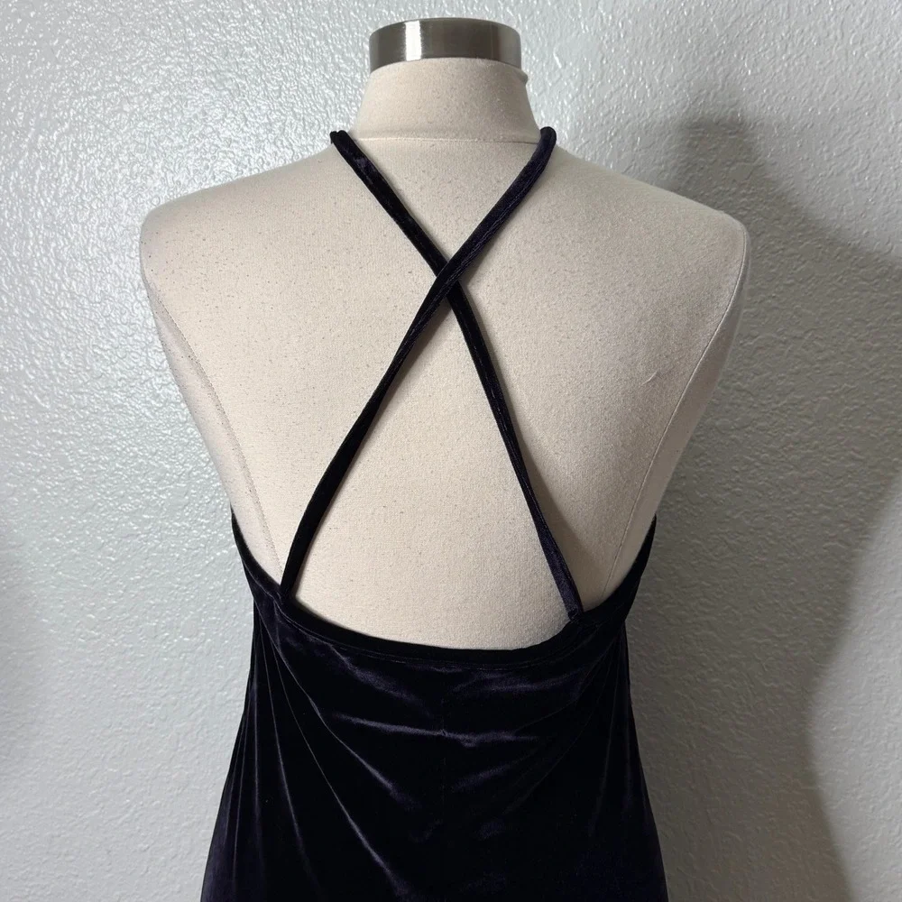 Vintage Basement USA Purple Velvet Whimsygoth Maxi Dress Open Back Womens Large